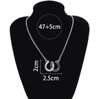 Horseshoe Necklace with Lucky Charm Hoof Pendant, White & Black