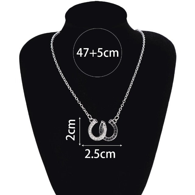 Horseshoe Necklace with Lucky Charm Hoof Pendant, White & Black