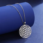 Flower of Life Necklace Beaded Mandala Pendant for Men Women Dawapara Silver