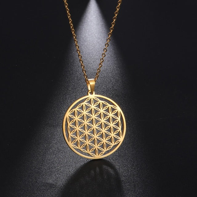 Flower of Life Necklace Beaded Mandala Pendant for Men Women Dawapara Gold 