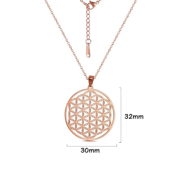 Flower of Life Necklace Beaded Mandala Pendant for Men Women Dawapara Rose Gold