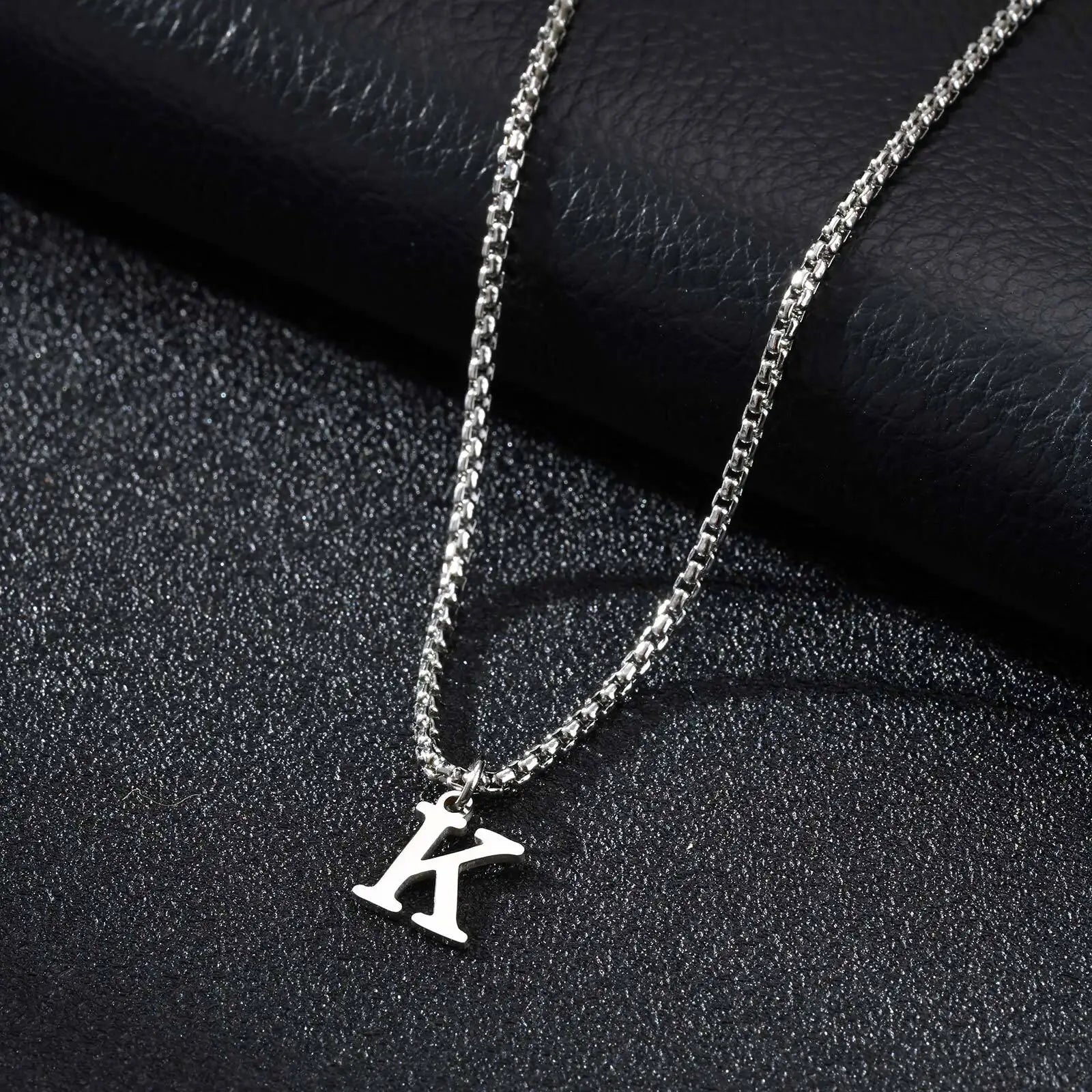 Men's necklace with initial pendant k