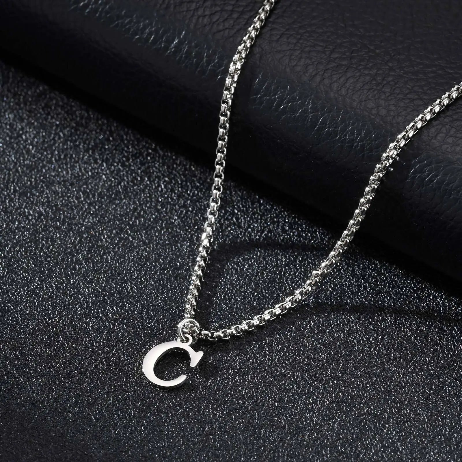 Men's necklace with initial pendant c