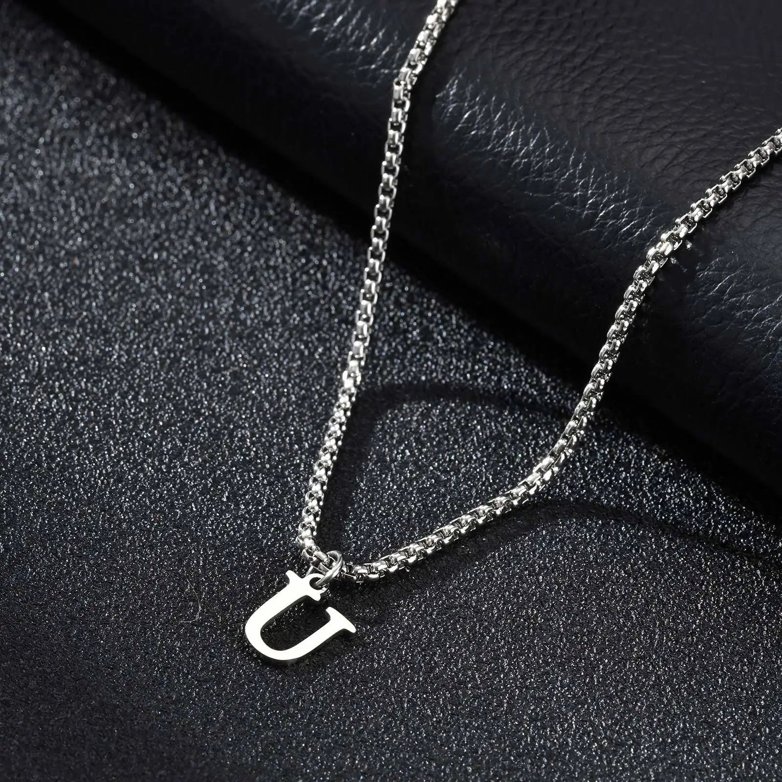 Men's necklace with initial pendant u