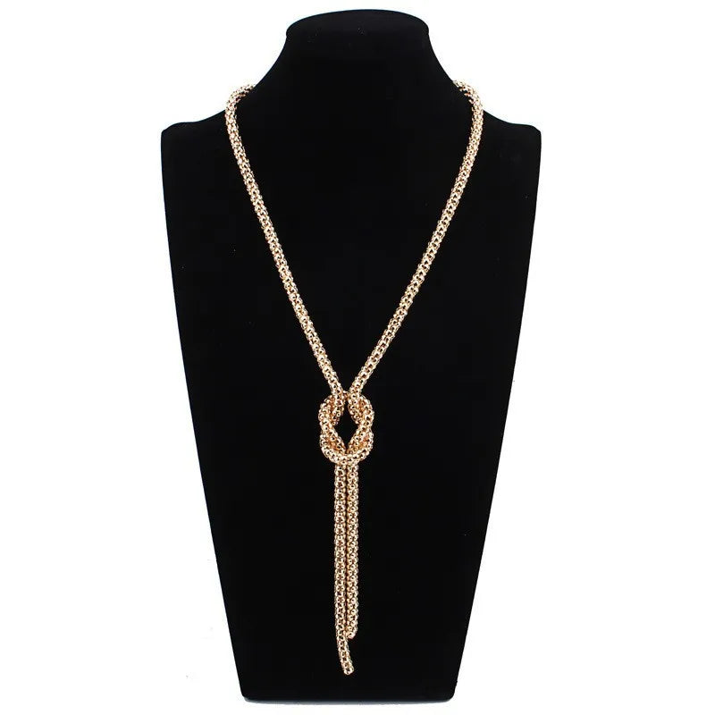 Long Necklace with Gold Bow Pendant