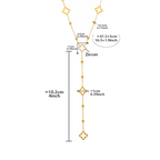 Long Necklace with 4-Leaf Clover and Zircon Pendants 