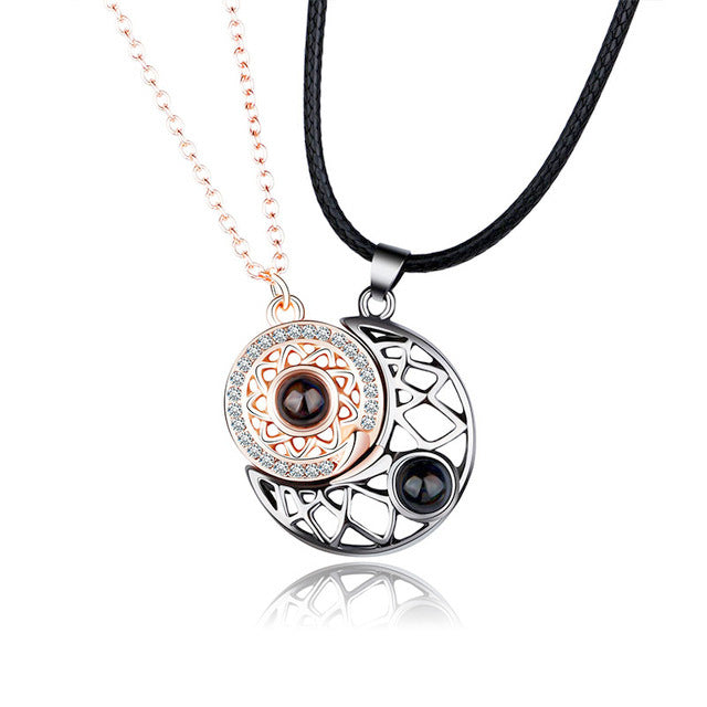 Sun Moon Couple Necklace rose gold