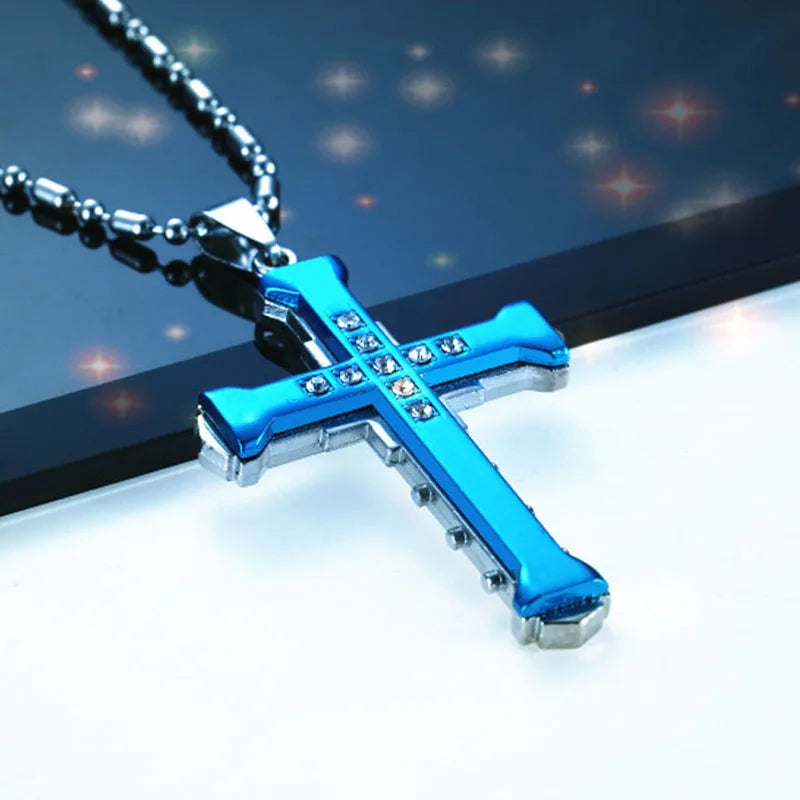 Cross Necklace & Pendant for Men blue