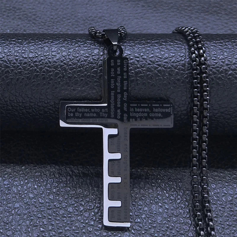 Necklace & Cross Medallion Christian Men’s Black Pendant