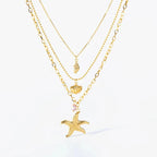 Multistrand Necklace with Shell Pendant, Starfish, Conch, Scallop Shell