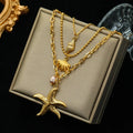 Multistrand Necklace with Shell Pendant, Starfish, Conch, Scallop Shell