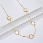 Gold Necklace with White Mother-of-Pearl Clover Agate - Gift Idea for Women Jewelry