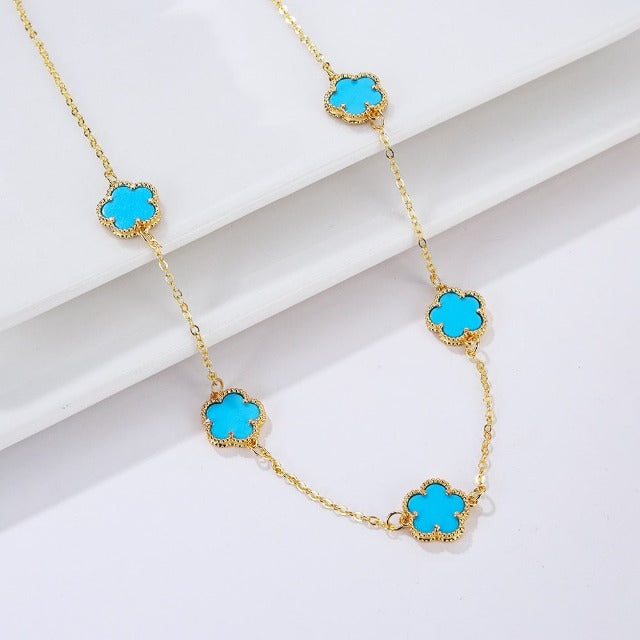 Gold Necklace with White Mother-of-Pearl Clover Agate - Gift Idea for Women Jewelry