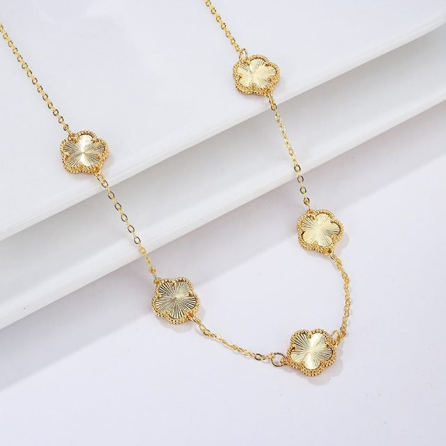 Gold Necklace with White Mother-of-Pearl Clover Agate - Gift Idea for Women Jewelry