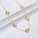 Gold Necklace with White Mother-of-Pearl Clover Agate - Gift Idea for Women Jewelry