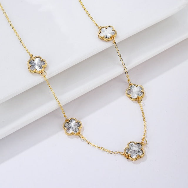 Gold Necklace with White Mother-of-Pearl Clover Agate - Gift Idea for Women Jewelry