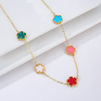 Gold Necklace with White Mother-of-Pearl Clover Agate - Gift Idea for Women Jewelry