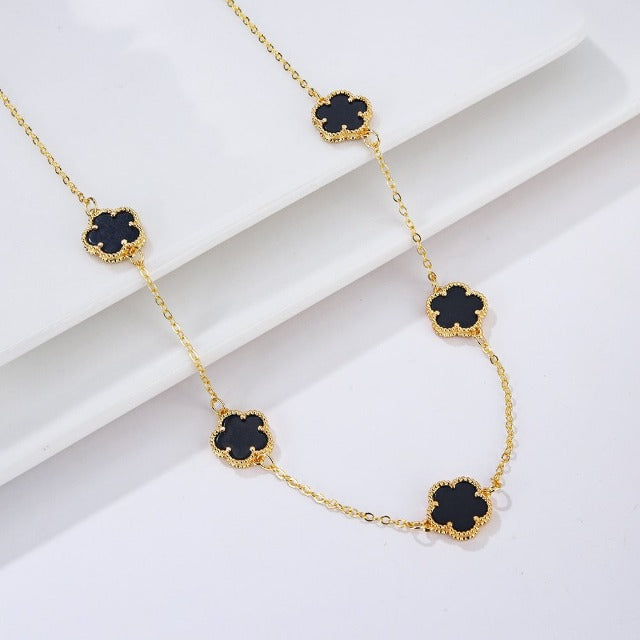 Gold Necklace with White Mother-of-Pearl Clover Agate - Gift Idea for Women Jewelry