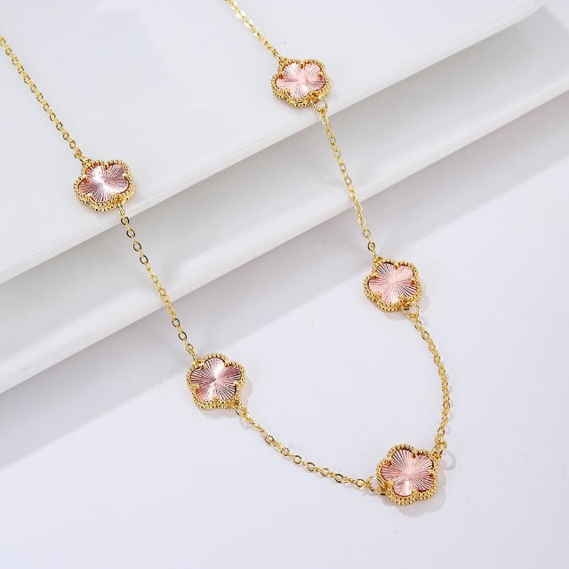 Gold Necklace with White Mother-of-Pearl Clover Agate - Gift Idea for Women Jewelry