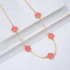 Gold Necklace with White Mother-of-Pearl Clover Agate - Gift Idea for Women Jewelry