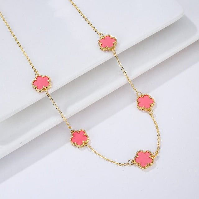 Gold Necklace with White Mother-of-Pearl Clover Agate - Gift Idea for Women Jewelry