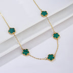 Gold Necklace with White Mother-of-Pearl Clover Agate - Gift Idea for Women Jewelry