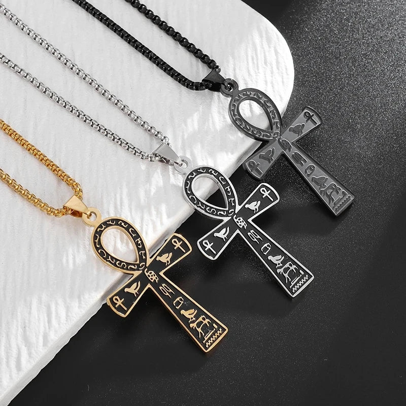 Egyptian Ankh Cross Amulet Pendant Necklace Silver