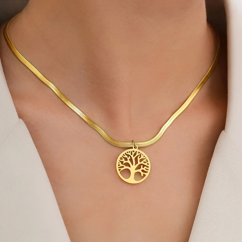 Tree of Life Necklace & Pendant - Women's Chain & Tree of Life Medallion Gold