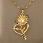 Heart Pendant Necklace with Rotating Sunflower Anti-Stress Feature