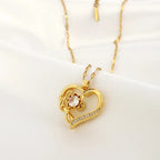 Pendant Necklace with Heart and Rotating Flower Anti-Stress