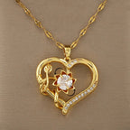 Pendant Necklace with Heart and Rotating Flower Anti-Stress