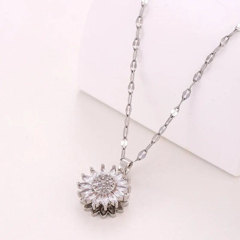 Zircon Flower Pendant Necklace c