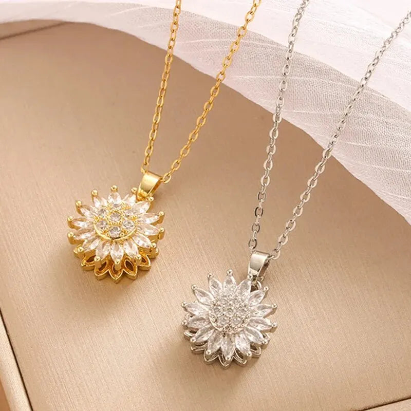 Zircon Flower Pendant Necklace c