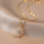 Zircon Flower Pendant Necklace a