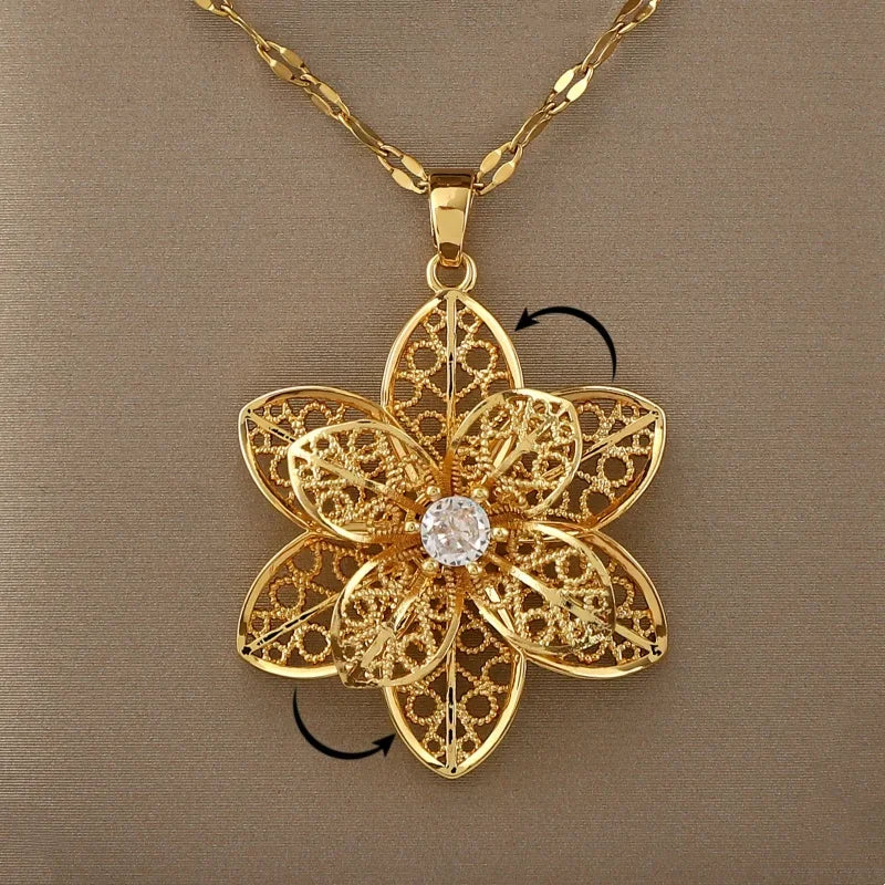 Pendant Necklace with a Pretty Rotating Anti-Stress Flower