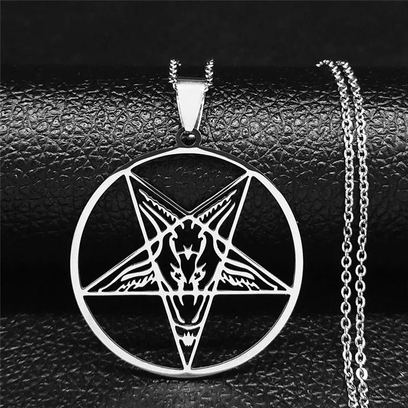 Baphomet Satan Gothic Pendant Necklace Silver