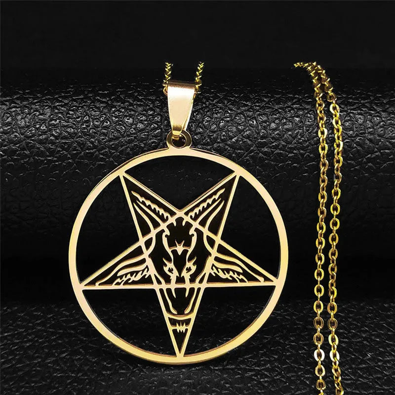 Baphomet Satan Gothic Pendant Necklace Gold