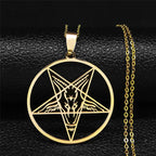 Baphomet Satan Gothic Pendant Necklace Gold