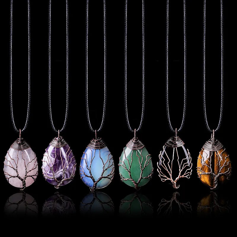 Tree of Life Natural Stone Ball Pendant Necklace