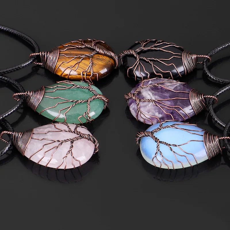 Tree of Life Natural Stone Ball Pendant Necklace