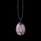 Tree of Life Natural Stone Ball Pendant Necklace rose quartz