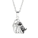 Dog and Owner Hug Pendant Necklace Silver and Black