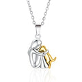 Dog and Owner Hug Pendant Necklace Silver and Gold