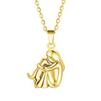 Dog and Owner Hug Pendant Necklace Gold