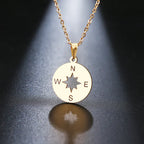 Gold Cardinal Compass Rose Pendant Necklace