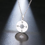 Silver Cardinal Compass Rose Pendant Necklace