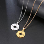 Gold Cardinal Compass Rose Pendant Necklace