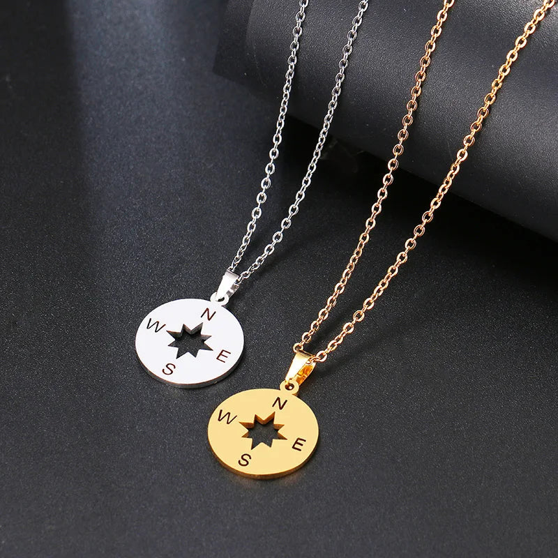 Gold Cardinal Compass Rose Pendant Necklace
