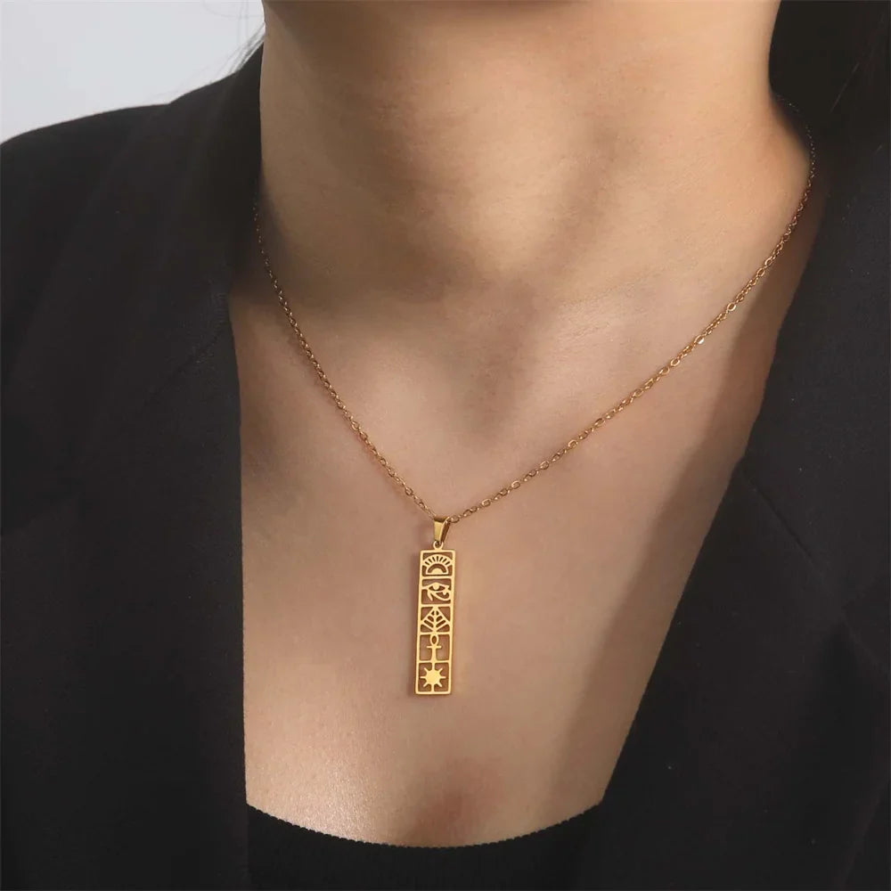 Egyptian Hieroglyphs Cartouche Pendant Necklace gold style 1