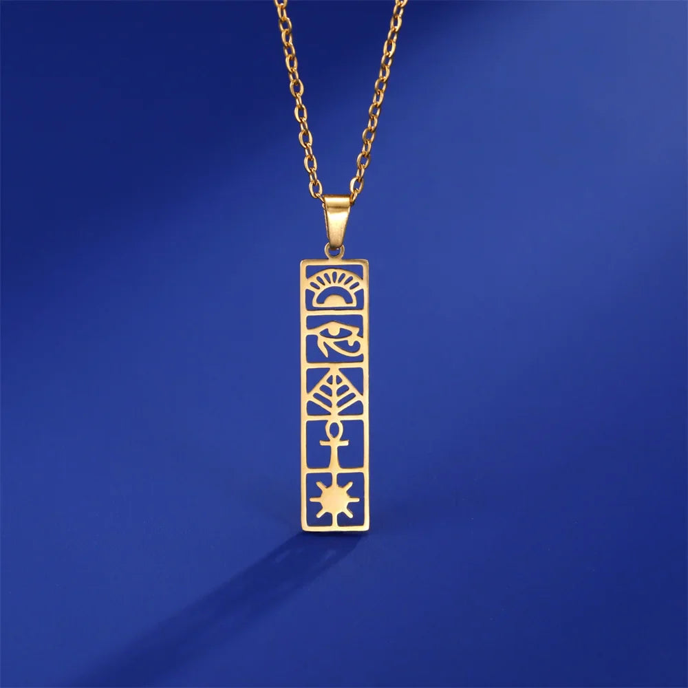 Egyptian Hieroglyphs Cartouche Pendant Necklace gold style 1